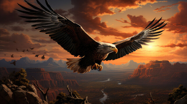 Generative ai illustration of Giant majestic american Eagle