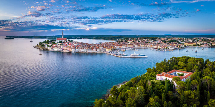 A beautiful panorama aerial picture of a mediterranean croatian city of Rovinj in Istria, summer.