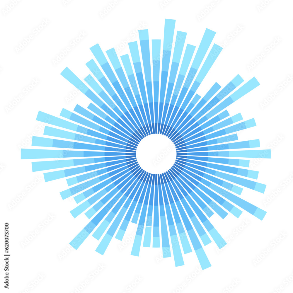 Wall mural radial burst lines. design segmented element. radial blue concentric particles isolated on white bac