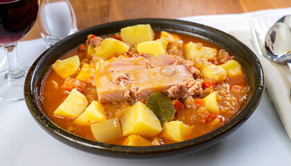 Tuna and potato stew called Marmitako in traditional Basque cuisine