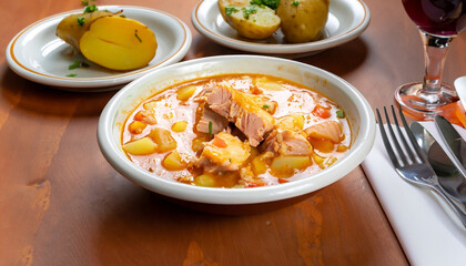 Tuna and potato stew called Marmitako in traditional Basque cuisine