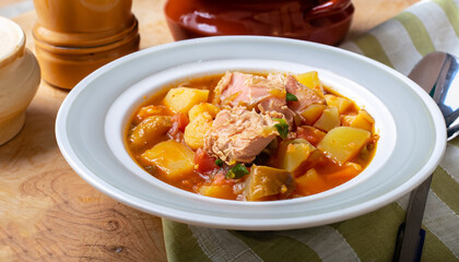 Tuna and potato stew called Marmitako in traditional Basque cuisine