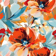 Fototapeta na wymiar Abstract flowers painting, seamless floral pattern. Generative AI