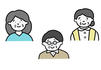 男女の高齢者　線画イラスト