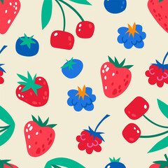 Seamless vector pattern with colorful fruits. Berry  vector illustration