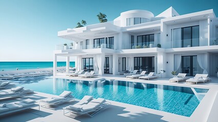 Sea view beautiful and luxurious modern house. Ai generated