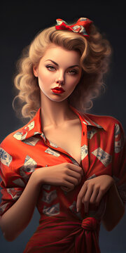 Portrait of fashion stylish pinup woman. Generative AI