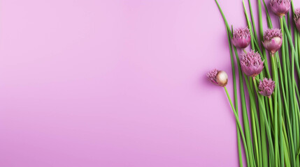 Chives On colorful background. Empty copy space on side. Generative AI. 
