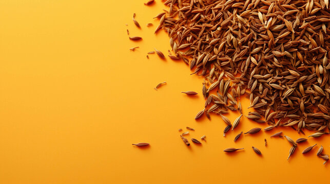 Cumin On colorful background. Empty copy space on side. Generative AI.