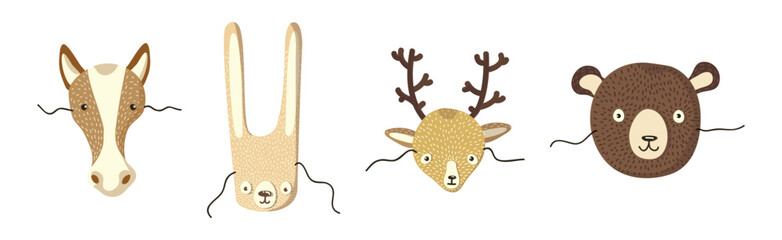 Animal Paper Mask with Side String Vector Set