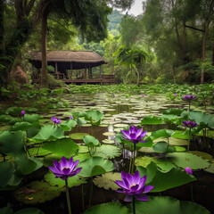 Tranquil Violet Lotus Pond