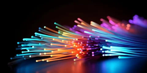 Foto auf Acrylglas Makrofotografie Bundle of fiber optic cables. Optical fiber cable Colorful illustration created using generative AI tools