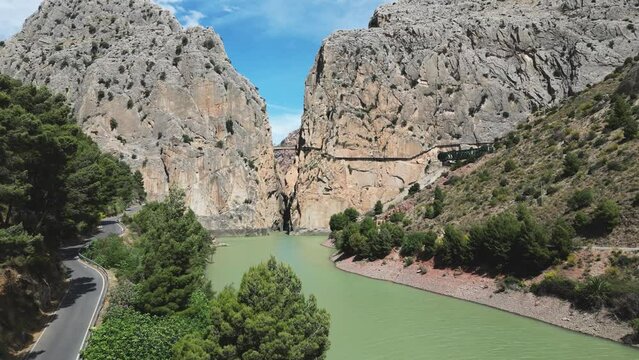 Flight towards El Caminito del Rey (The King's Little Path), Andalusia, Spain