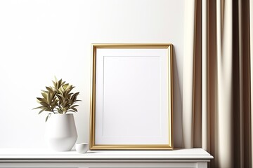 blank picture frame leaning against a wall - mockup template created using generative AI tools