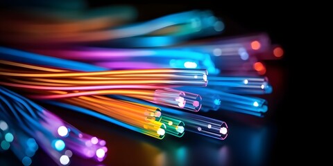 Bundle of fiber optic cables. Optical fiber cable Colorful illustration created using generative AI tools - obrazy, fototapety, plakaty