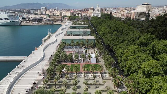 Drone shot of Palmeral de Las Sorpresas (Palm grove of surprises), Malaga, Spain