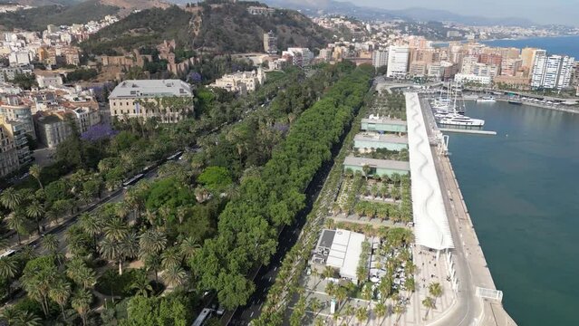 Malaga parque and Palmeral de Las Sorpresas promenade, Andalusia, Spain