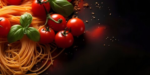 Recipe spaghetti background with ingredients, Ai generative