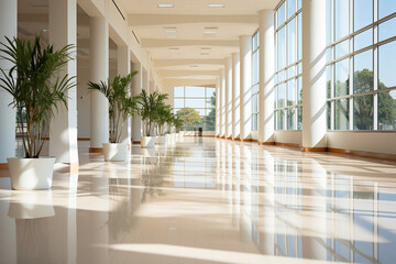 Obraz premium blur image background of corridor in hospital or clinic image, generative AI