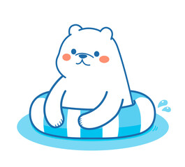 浮き輪　シロクマ　イラスト素材