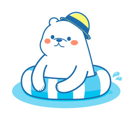 浮き輪　シロクマ　イラスト素材