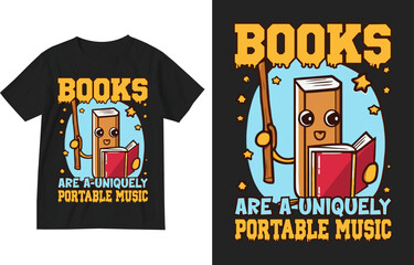 Books are a uniquely portable music t shirt design illustration . Book t shirt design . Reading t shirt design . Reader shirt . Book lover gift shirts . Reader t-shirt design . Reading quote t-shirt