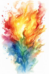 Colorful flowing paint in shape of flame, isolated on white background