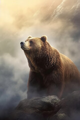 Obraz premium Majestic brown bear in the morning fog