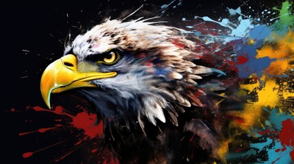 An Abstract Splatter Illustration Background presenting an Eagle in Profile - Wallpaper Symbolizing Power and Freedom in Chaotic Beauty - Backdrop created with Generative AI Technology