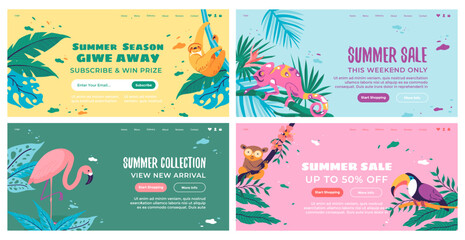 Web banner design set with summer sale offer