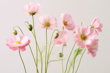 Close up photograph of bright flowers in bloom isolated in front of an even lit background generative ai.