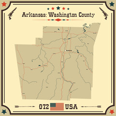 Large and accurate map of Washington County, Arkansas, USA with vintage colors.