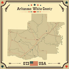 Large and accurate map of White County, Arkansas, USA with vintage colors.