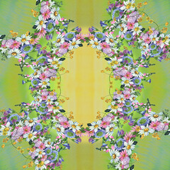 Seamless pattern. Chamomile and various wildflowers - a decorative composition. Watercolor...