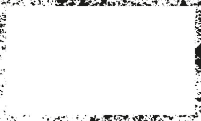 Grunge Rectangle Border. Black Frame with Paint Spray Edge. Retro Aged Frame with Dirty Rough Texture. Geometric Grungy Art on White Background. Abstract Design Element. Isolated Vector Illustration