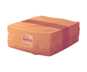 Crumpled Cardboard Box as Packaging and Shipping Container Vector Illustration