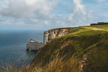 Sunny cliff line and sea view in Normandy France