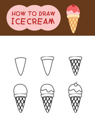 How to draw cute ice cream cartoon step by step for kid and coloring book