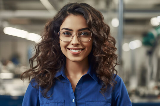 Young latin woman Working as Engineer or Scientist in Technology Research Facility. AI Generative