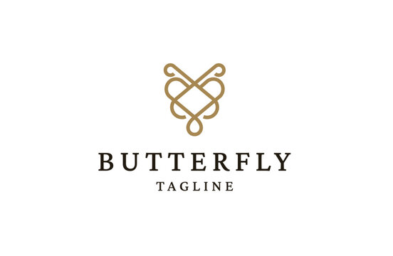 The monogram butterfly logo exudes a sense of grace, beauty, and transformation. Gold, luxury, royal vector