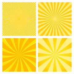 Illustration set of yellow orange abstract sun rays on white background