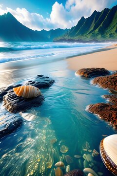Magic beautiful sea, super photo realistic background, generative ai landscape