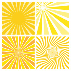 Illustration set of yellow orange abstract sun rays on white background