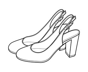 A pair of women shoes vector. black line sneakers template outline, vector Illustration.