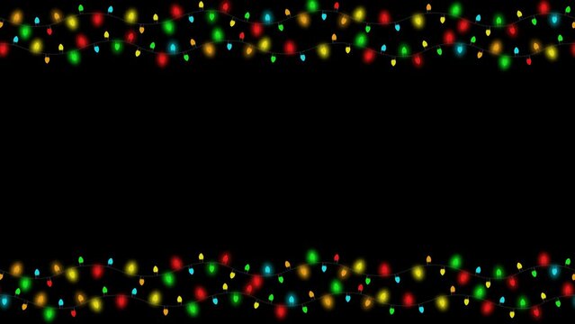 Isolate background seamless loop beautiful christmas string light bulb string with flashing lights on black background. 4k 3d xmas light rendering party, Christmas, new year and celebrate animation