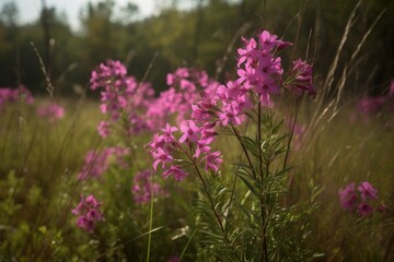 Obraz premium Fireweed flowers field. Generate Ai