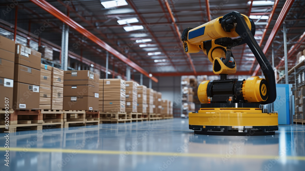 Poster Automatic machine working to transferring product and parcel in smart distribution warehouse, Autonomous delivery is robotic.