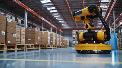 Automatic machine working to transferring product and parcel in smart distribution warehouse, Autonomous delivery is robotic.
