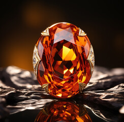 A yellow topaz is displayed on a white surface high res. Generative AI