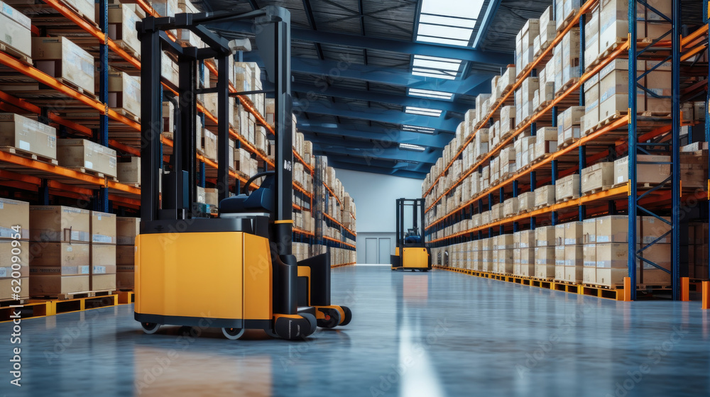 Aufkleber automatic machine working to transferring product and parcel in smart distribution warehouse, autono